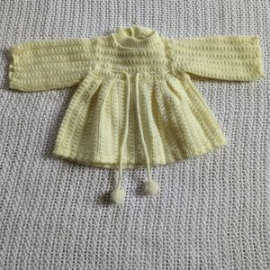 VTG Knit Togs Infant Knit Sweater Dress Yellow 0-6 Months Pom Pom Pullover